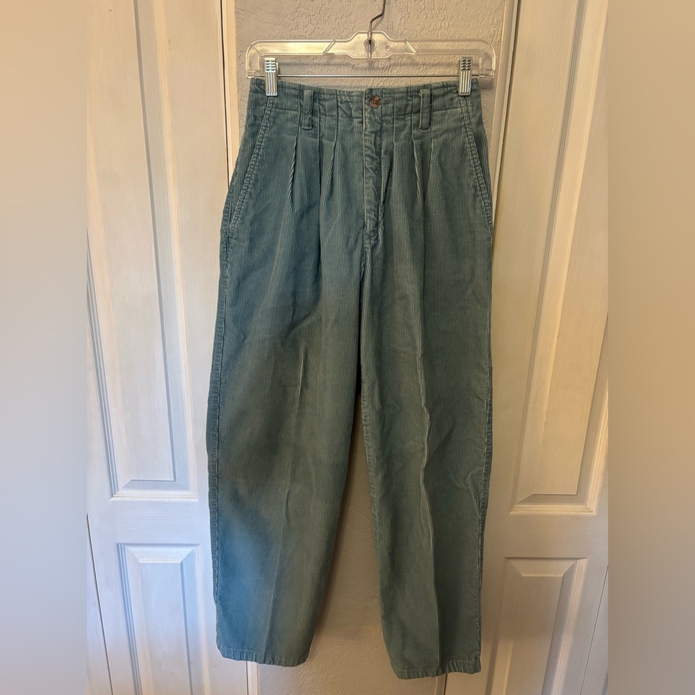 Vintage LL Bean Aqua Corduroys Pintuck Trousers Size 8